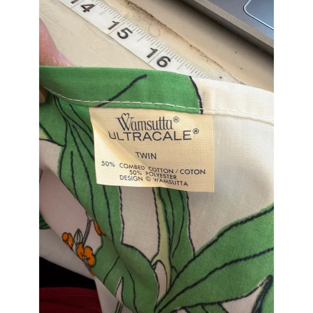 Vintage Wamsutta Flat Sheet Twin Lotus Flower Lily Pad Botanical Cottagecore